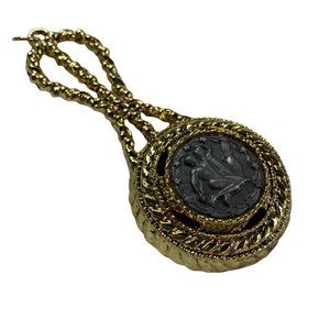 Aquarius Mirror Pendant Jewelry Gold Tone Astrological Sign Water-Bearer